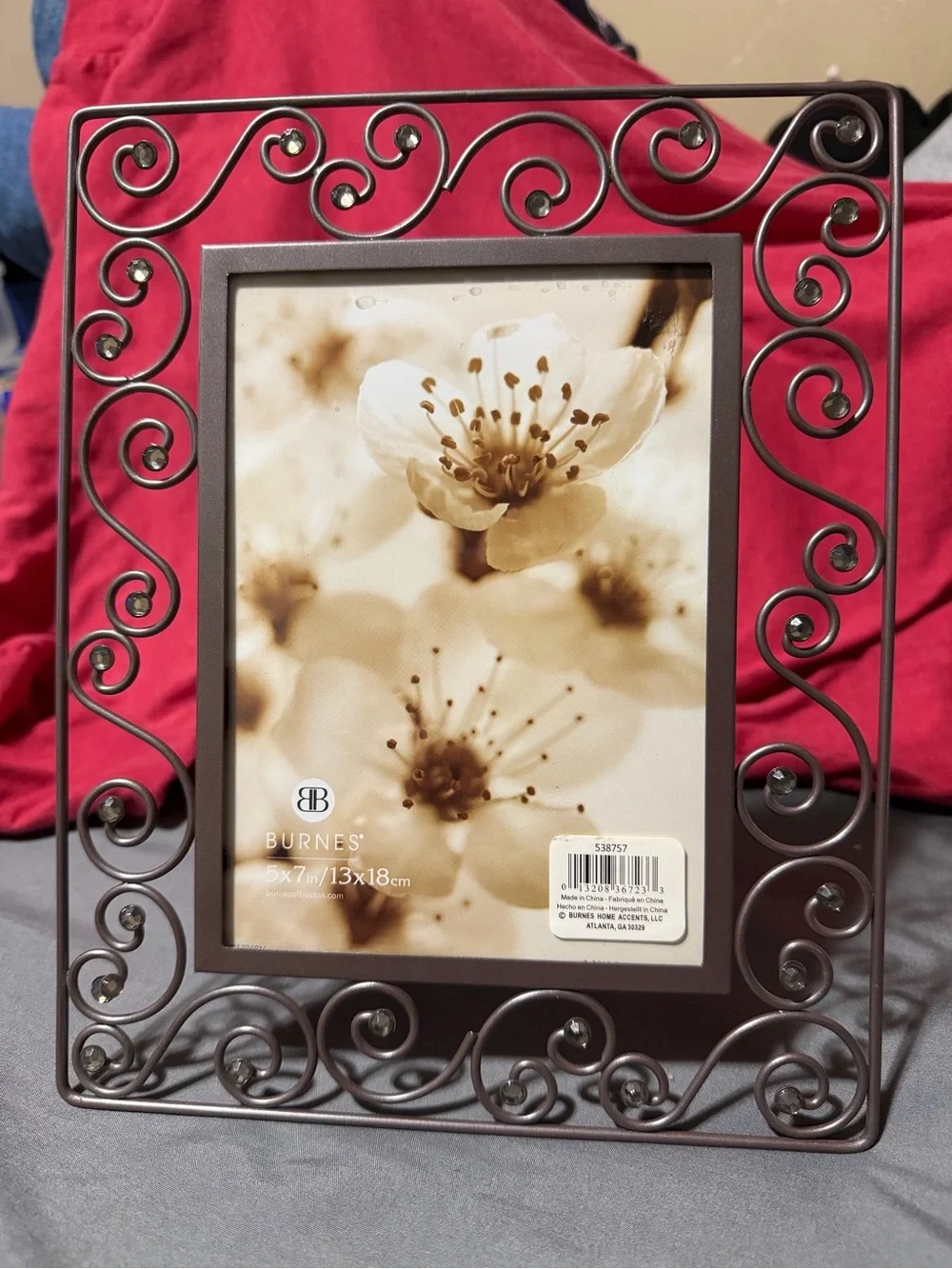 Vintage Ornate Scroll Metal Photo Frame in Bronze with rhinestones